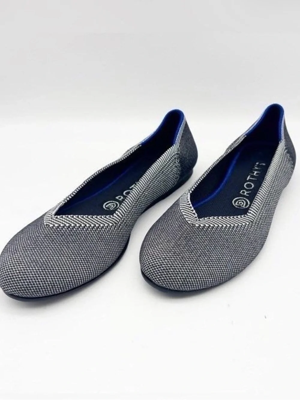 ROTHYS The Flat Round Toe Birdseye Grey Woven Sustainable classic Flats 8.5